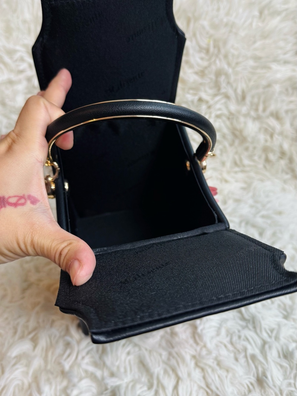 Cube Top Handle Bag with Multicolor Floral Appliqué and Gold Hardware - Picture 6 of 9